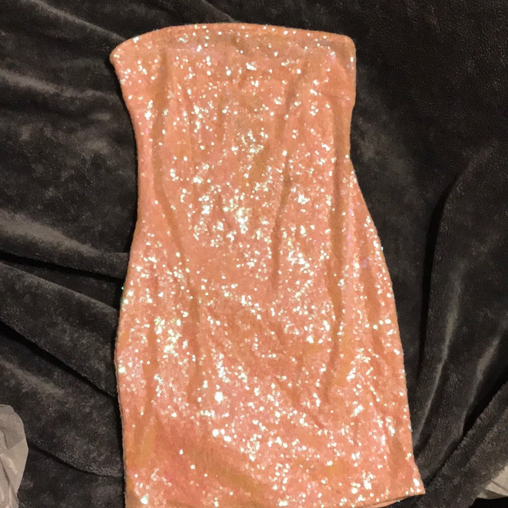 Flawless Iridescent pink sequin strapless dress